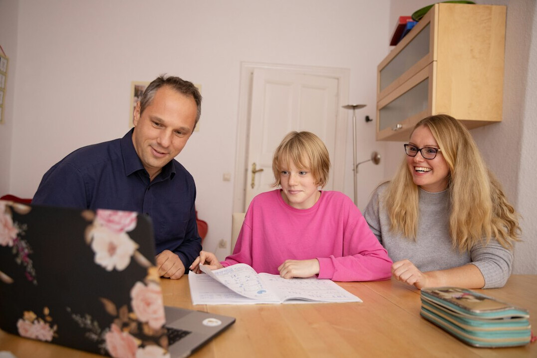 family reviewing documents